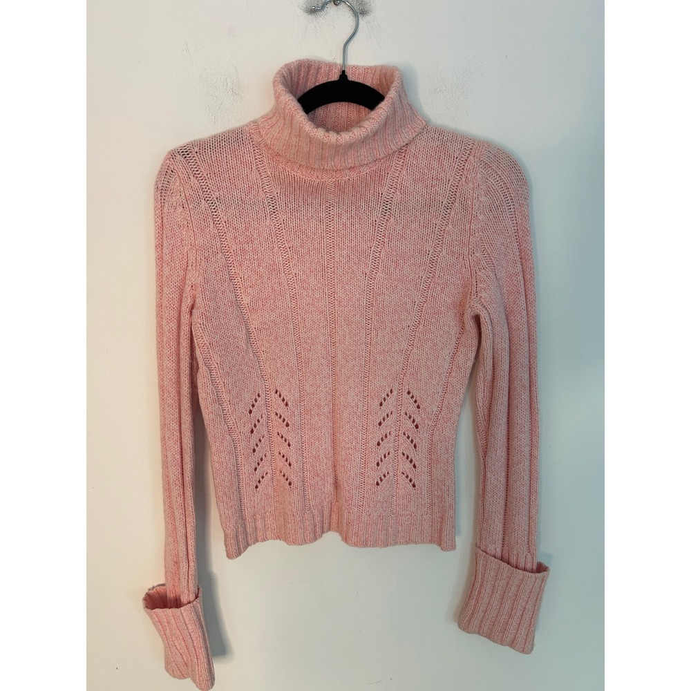 Express Pink Marl Wool Angora Blend Pointelle Turtleneck Sweater Womens Small